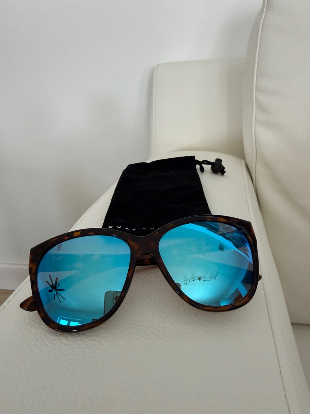 Quay Australia Tortoiseshell Frame Blue Mirror Lens Sunglasses - Women